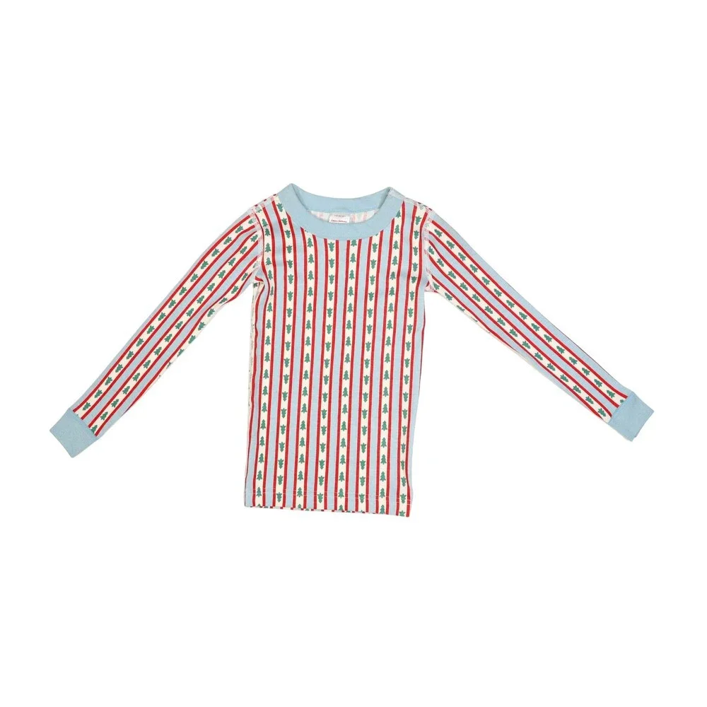 Hanna Andersson Pajama Top Kids 5 Red Green Christmas Tree Organic Cotton
